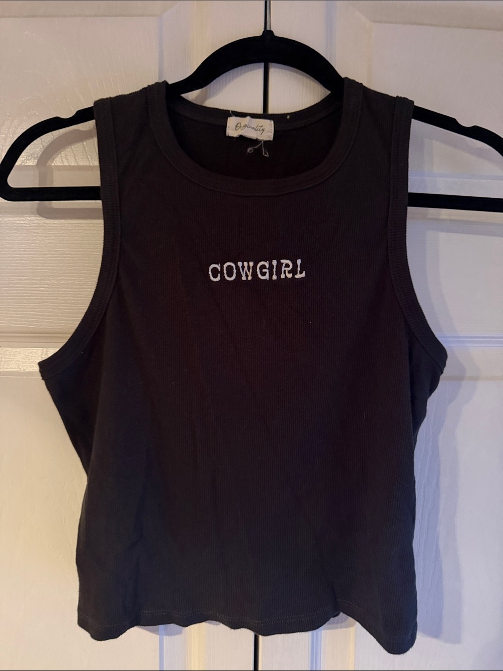 Cowgirl Cropped Ribbed Tank Top - Black